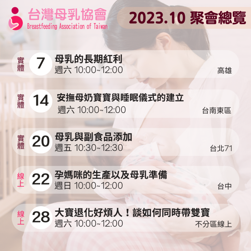 2023年１０月份台灣母乳協會各地支持聚會