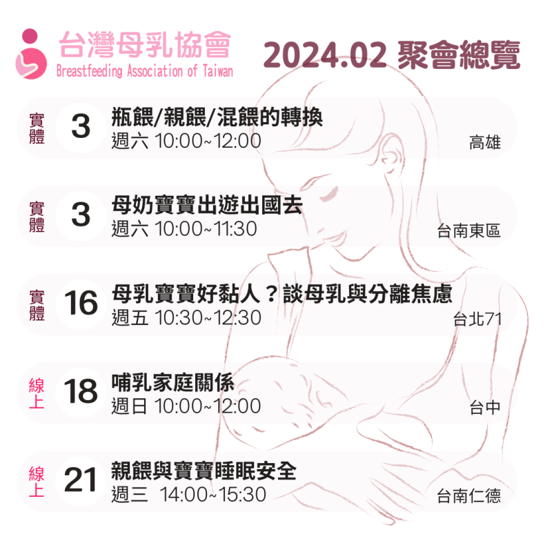2024年２月份台灣母乳協會各地支持聚會
